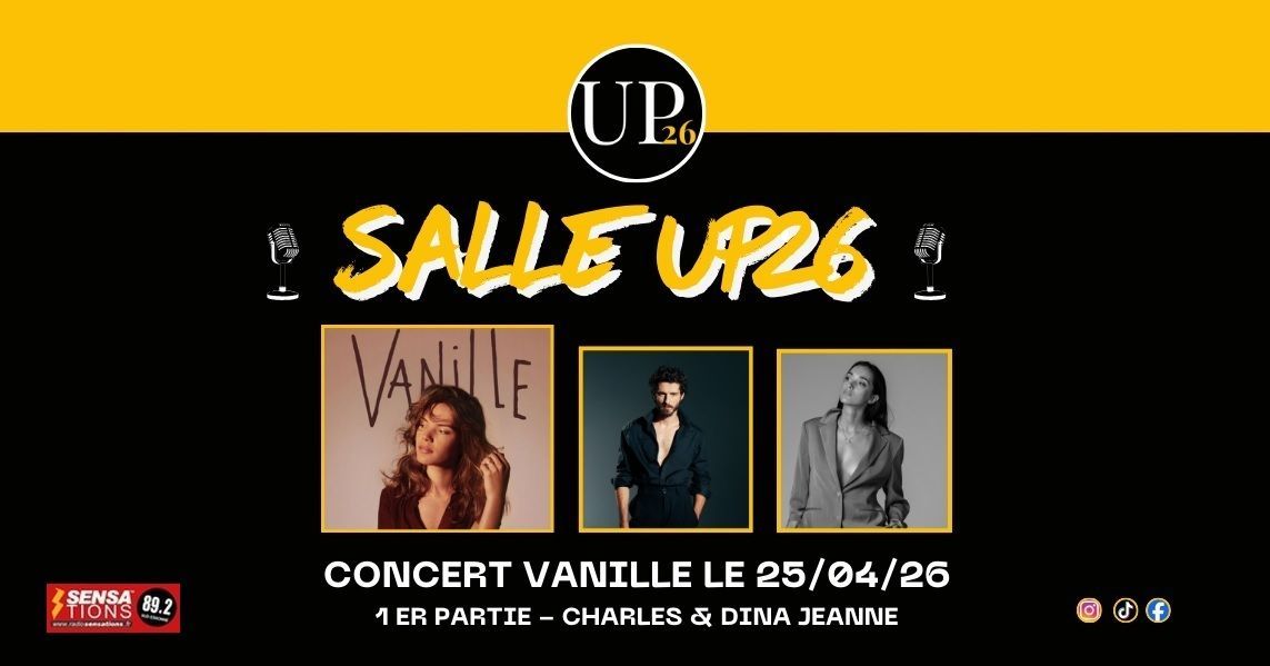 RadioSENSATIONS's tweet image. VANILLE en concert le samedi 25 avril 2026 Salle UP 26 
avec CHARLES &amp;amp; DINA JEANNE en 1ère partie. 

La SALLE #UP26 invite trois artistes de la scène chanson française qui ont en commun d'ouvrir des portes sur l'intime.  

INFOS sur #RadioSensations &amp;gt; buff.ly/CuOvXdQ