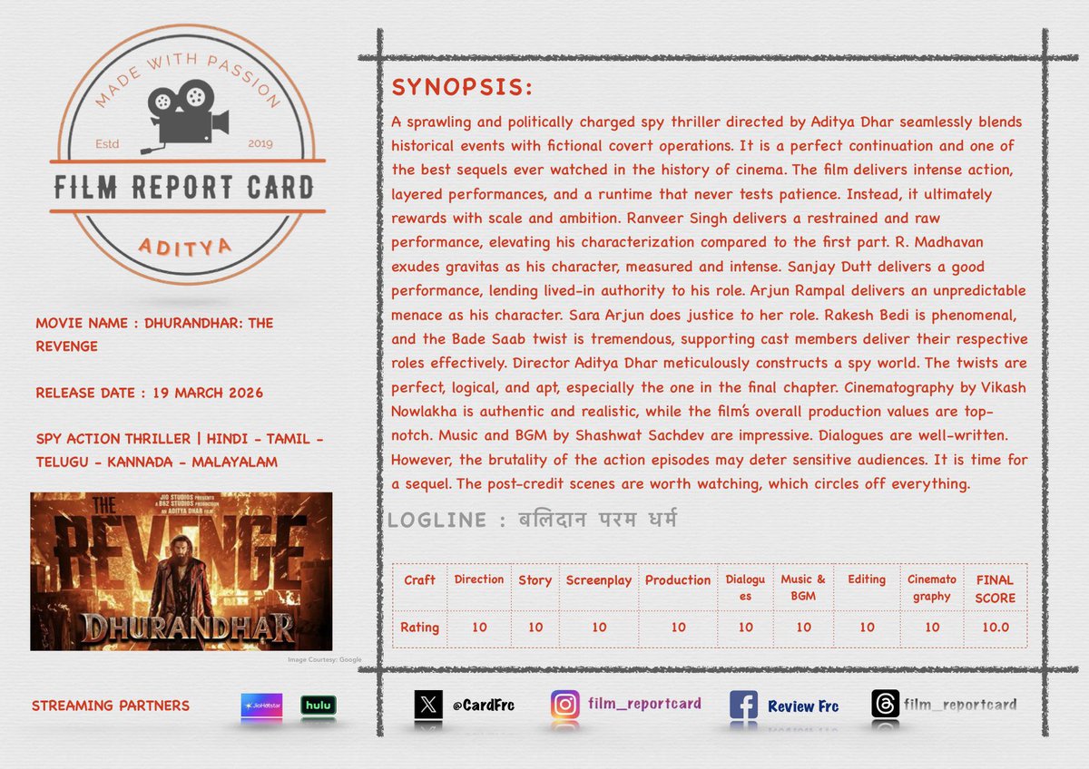 Film Report Card - FRC (Your Movie 🎥 My Review✍️) tweet media