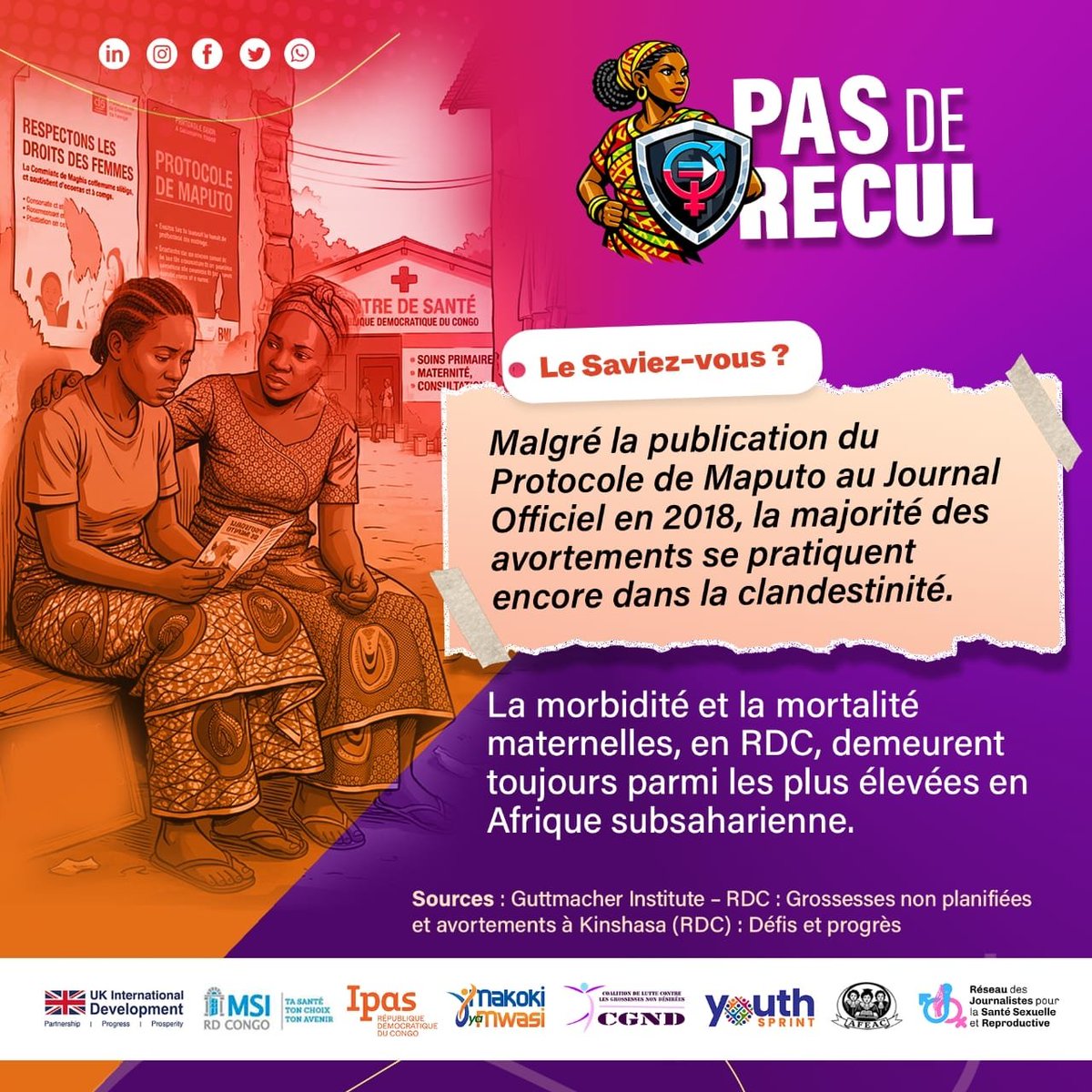 JenovieKiangeb1's tweet photo. #PASDERECUL

Certains décès maternels dû aux avortements à risques seront évitables si les prescrits de l'article 14 alinea 2.C du protocole de Maputo sont appliqués en RDC.
 
Protégez ceux qui appliquent ces dispositions légales.

@Cour_constRdc
@CsmCsmrdc2022
 @Presidence_RDC https://t.co/p6z7oPR3VI