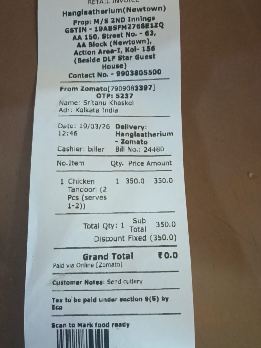 hanglaatherium's tweet photo. Is this some kind of joke, @zomato? This is not acceptable. Despite repeated requests, you continue to unfairly charge and squeeze your restaurant partners. At a time when the business is already struggling due to the fuel crisis, this feels completely unjustified. @zomatocare https://t.co/mXEdkUZ8UY