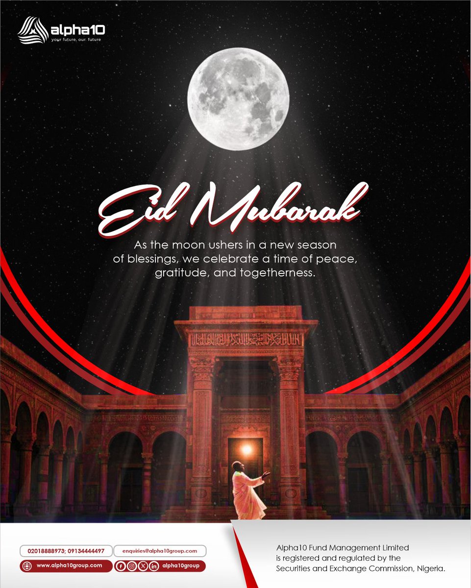 alpha10group's tweet photo. As the crescent moon marks a new chapter of hope, we celebrate the beauty of togetherness, reflection, and gratitude.

May the days ahead be filled with success, clarity, and abundant blessings.

Eid Mubarak from Alpha10!

#Alpha10 #Ramadan #Halal #EidMubarak #EidalFitr https://t.co/s4HvrVFwHh