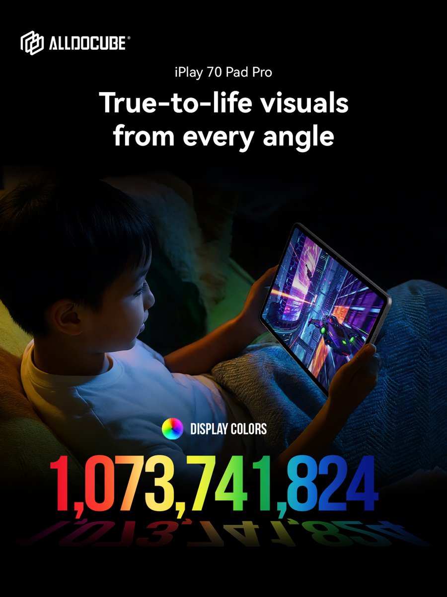 alldocube's tweet image. New #Alldocube iPlay 70 Pad Pro – Large 12-inch Tablet
•12.1” 2.5K display with 90Hz refresh rate
•Supports ~1 billion colors
•500 nits brightness

Bright and vivid visuals, even under direct sunlight ☀
Realistic colors make movies, games, and photos come to life 🎬