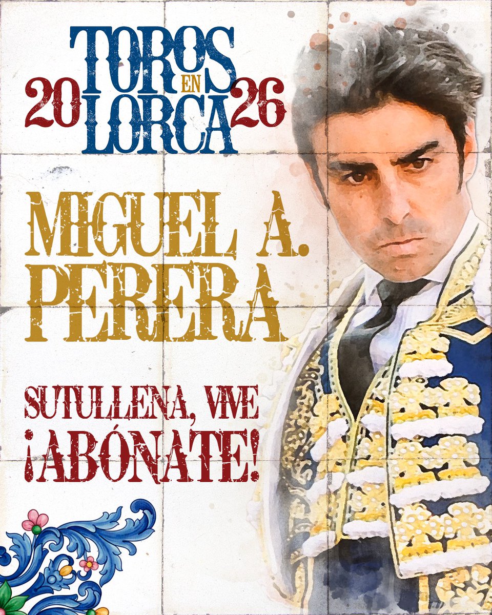 MIGUEL ÁNGEL PERERA encabeza el cartel de feria en #Sutullena. Un maestro contrastado. Una figura.

🚨 Compra ya tus 𝗔𝗕𝗢𝗡𝗢𝗦 en las Taquillas del Teatro Guerra.

📲🎟 Venta online: bacantix.com/entradas/webfo…

#Unlujodetemporada 
#SutullenaVive