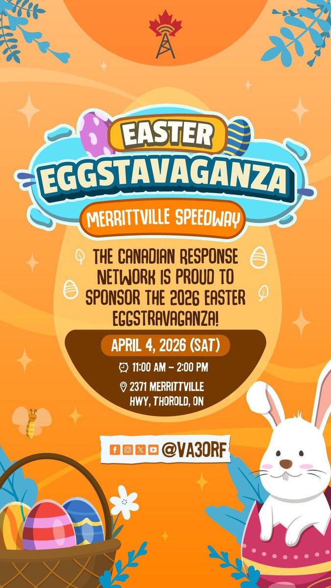 VA3ORF's tweet photo. The Canadian Response Network is proud to be supporting the 2026 Easter Eggstravaganza at Merrittville Speedway on April 4, 2026! If you’re looking for something to do, come on down!! https://t.co/iucuiVIRXS