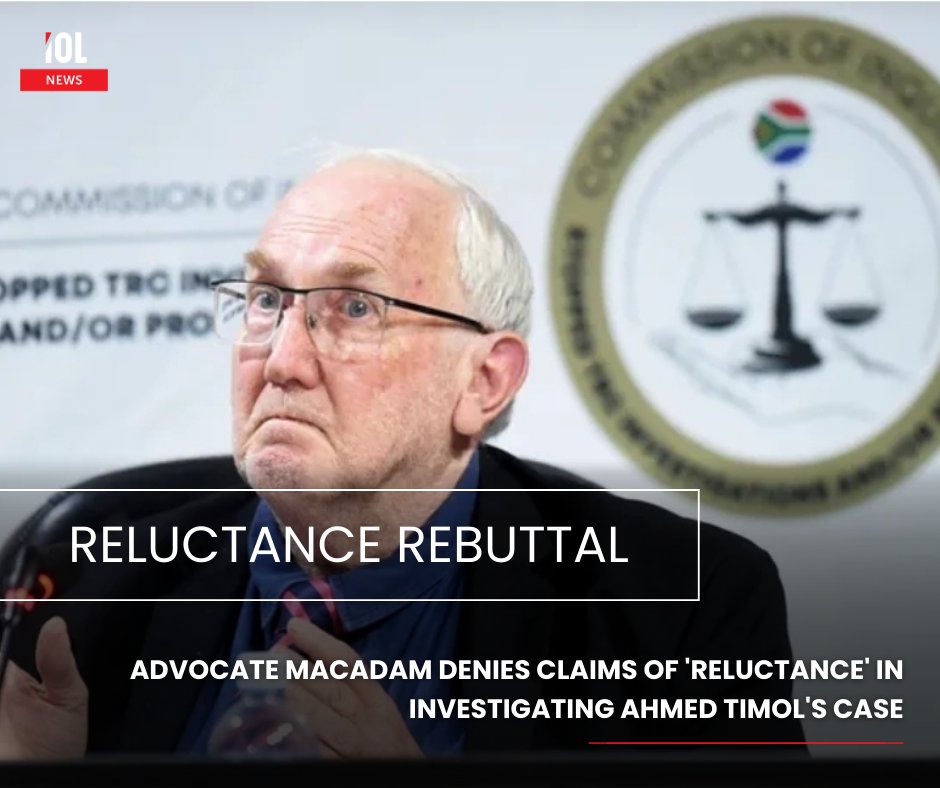 IOL's tweet image. Advocate Chris Macadam, a former Deputy Director of Public Prosecutions (NDPP), has firmly refuted allegations that he deliberately refused to investigate the Ahmed Timol matter and/or shielded his colleagues from scrutiny.
#news #ChrisMacadam #former #NDPP #refute #refusal