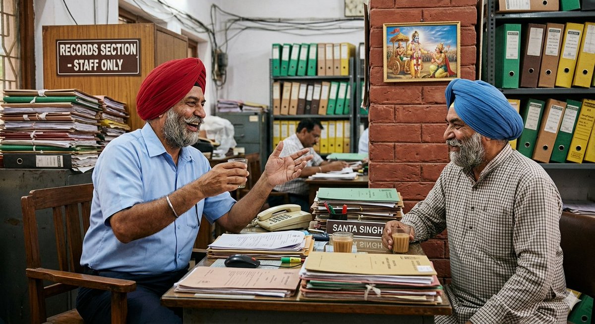 GoraBirbal's tweet photo. 🚩 ऑफिस का असली 'सारथी' 🚩
बंता: "ओए संता, इतनी पढ़ाई करके 4th ग्रेड की नौकरी? इसमें क्या रखा है?" 🤔
संता (शान से): "ओए बंता, महाभारत में श्री कृष्ण भी 'सारथी' (ड्राइवर) ही थे। पद छोटा था, पर गीता उन्होंने ही सुनाई और जिताया भी उन्होंने ही!" 🛕✨
बंता: "तो तू क्या कहना चाहता है?" 🤨
संता: "कहना ये है कि ऑफिस में साहब भले ही 'अर्जुन' बनकर कुर्सी पर बैठें, लेकिन फाइल का 'रथ' किधर मुड़ेगा और जीत किसकी होगी, ये हम 'सारथी' ही तय करते हैं! 🚕📄
जिस दिन हमने मैदान छोड़ दिया, समझो सारे अधिकारी 'पैदल' हो जाएंगे!" 😎🔥
#LifeLessons #OfficeHumor #SanataBanta #Wisdom #WorkLife
ऐसे ही और मज़ेदार और कड़क कंटेंट के लिए फॉलो करें: 👇
👉 @gorabirbal 👈
#SantaBanta
#CorporateLife
#OfficeHumor
#EpicReply
#SarkariNaukri#DesiJokes
#ZindagiKeMaze
#System
#VibeCheck