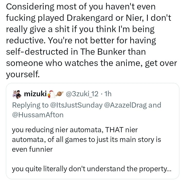 3zuki_12's tweet photo. the key misunderstanding this guy has is that YOU, the player, have to walk 2B to her death. YOU have to experience the futility of saving your robot big brother. YOU sacrifice your hard-earned save data

the game is about YOU, and how you interact WITH the characters https://t.co/q4OSYzZhXX