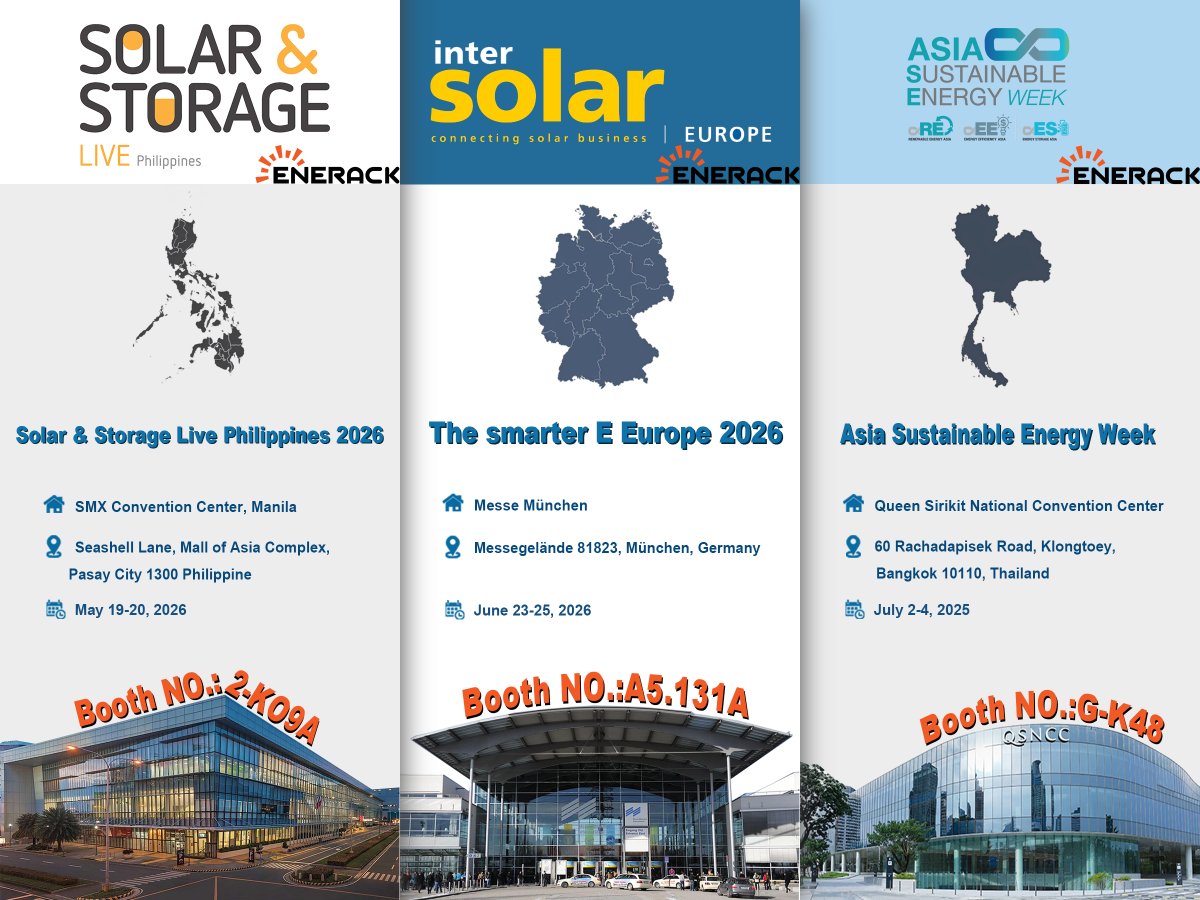 Enerack1's tweet photo. Enerack 2026 First Half-Year Exhibition Schedule.
Join us in the Philippines, Germany, and Thailand to explore the future of PV mounting and green energy.
#Enerack #Solarmounting #Solarracking #PVmounting #PVStructure #Solarbracket https://t.co/jTkOppVdB2