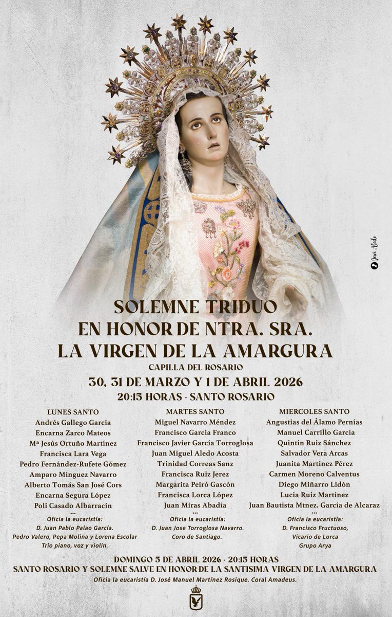 Solemne triduo en honor a la Virgen de la Amargura 🤍

El Paso Blanco se viste de emoción para acompañar a su Madre en cada oración. ✨