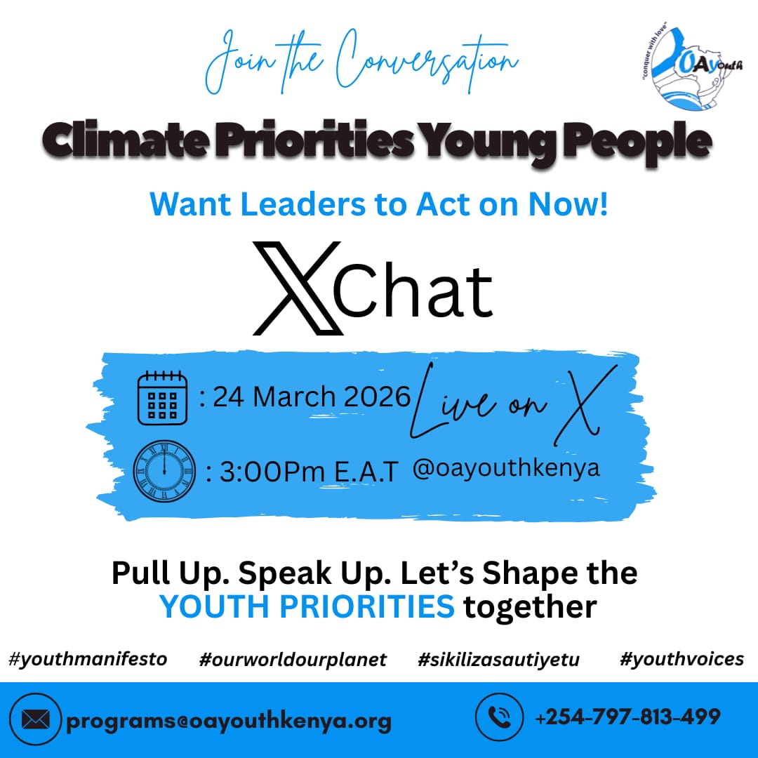 k_iuesa's tweet image. Young people know what needs to change. It’s time leaders listened.
Join our Twitter chat this Tuesday, 24th March as we demand action on climate priorities.
🕒 3:00 PM EAT
#ActNow #ClimateAction OurWorldOurPlanet #SikilizaSautiYetu #YouthVoices #YouthManifesto