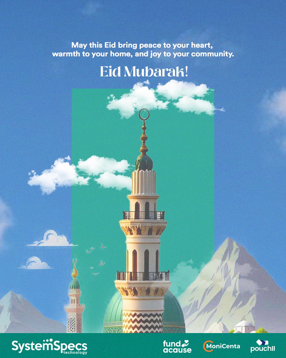 systemspecstech's tweet photo. Here's to a joyful celebrations filled with peace and meaningful connections with loved ones.  From all of us @systemspecstech Eid Mubarak!  #Eid #SystemSpecsTechnology #MoniCenta #Pouchii #FundACause https://t.co/lY62O8vHIt