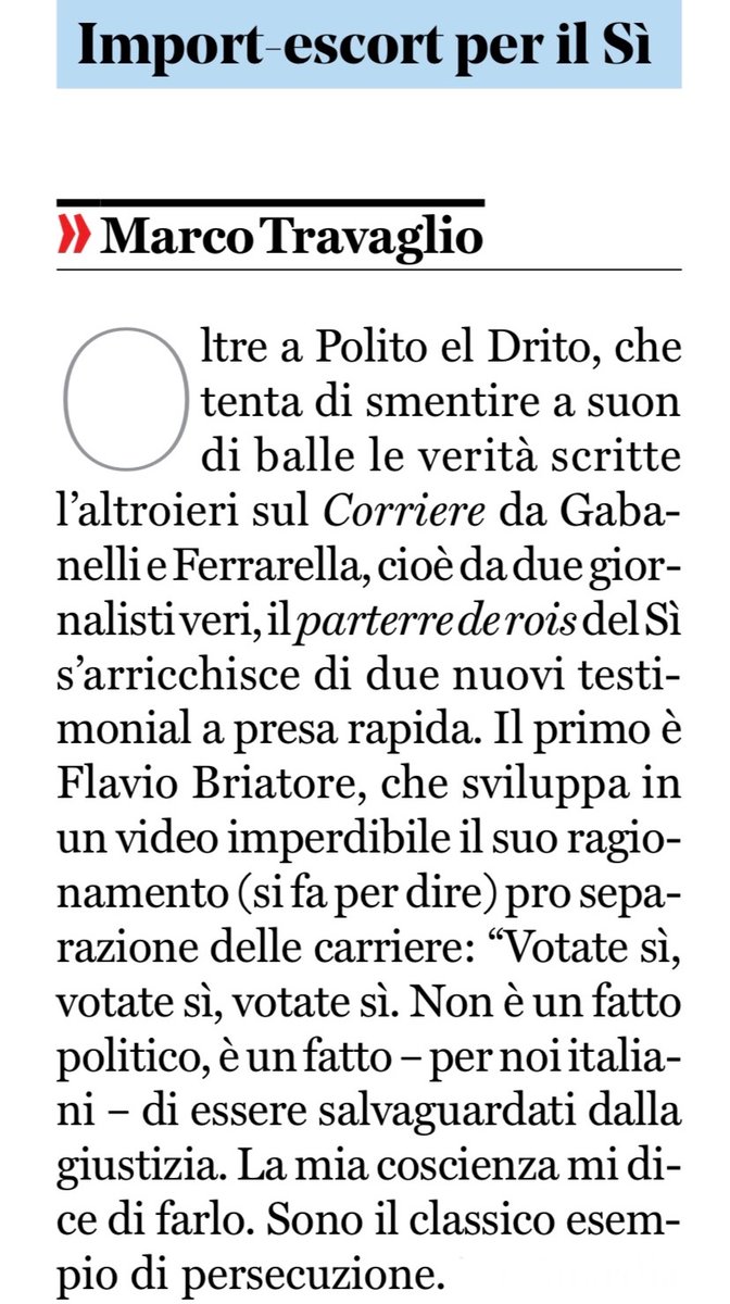 Prendiamo tutti sul serio <a href="/antoniopolito1/">Antonio Polito</a> che si batte per il Sì al #Referendum con Briatore e Lacerenza
Con argomentazioni inoppugnabili e molto convincenti: yacht svenduti e la lotta di Berlusconi ai comunisti

Perché Polito non è un comico 
Non volontariamente 🤭

#Travaglio