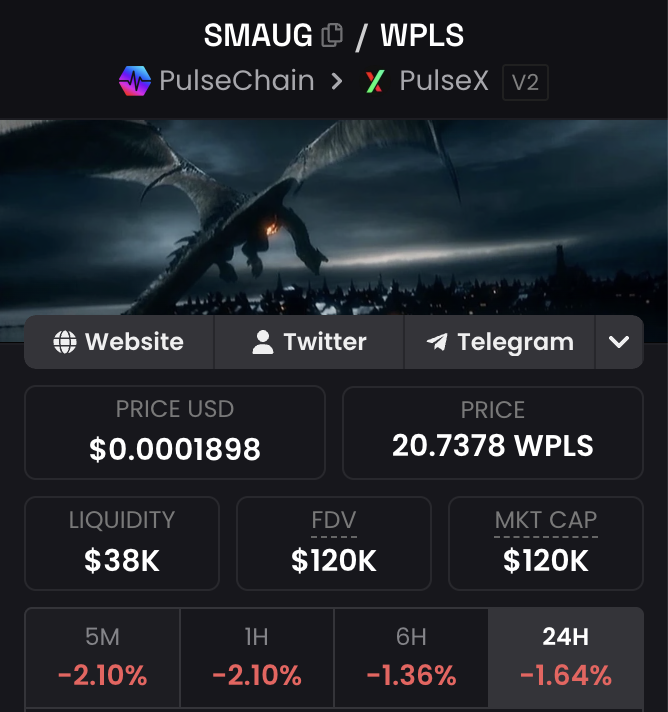 The dragon of PulseChain burns through more supply at the dips. 37% already burned. 🐉🔥

👑 Published contract
👑 No minting or hidden functions
👑 No privileged wallets

​CA: 0xf4754Aa585caBf38537A68660469A17E203D8632

Web: opuseco.com
TG: t.me/opus_official