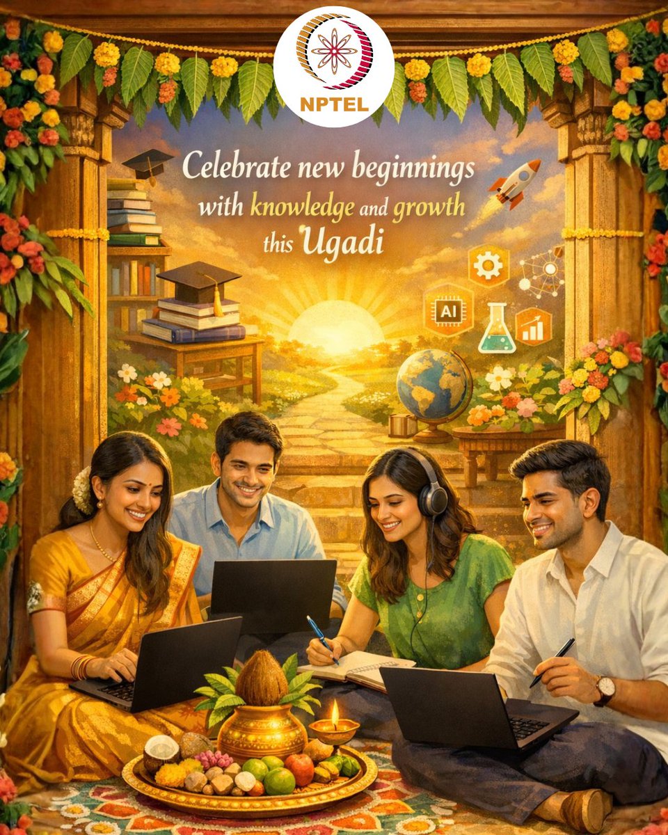 nptel_official's tweet photo. New beginnings, new goals, and endless learning—celebrate Ugadi by upgrading your skills and stepping into a brighter, smarter future 🌼✨

#ugadi #newbeginnings #leaning #knowledge #onlinecourses https://t.co/zmKHmjOOWw