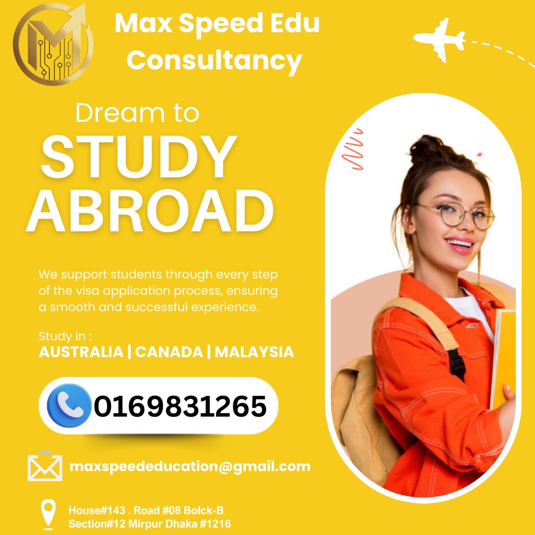 MaxSpeededu's tweet image. অস্ট্রেলিয়া, কানাডা কিংবা মালয়েশিয়া—উচ্চশিক্ষা নিয়ে যেকোনো জিজ্ঞাসা থাকলে আমাদের হটলাইন নম্বরে কল করতে পারেন। 📞 ফোন: 01619831265 📍 ঠিকানা: হাউস#১৪৩, রোড#৮, ব্লক-বি, সেকশন#১২, মিরপুর, ঢাকা।

#StudyInAustralia #HigherEducation #EducationConsultancy #MaxSpeedEducation