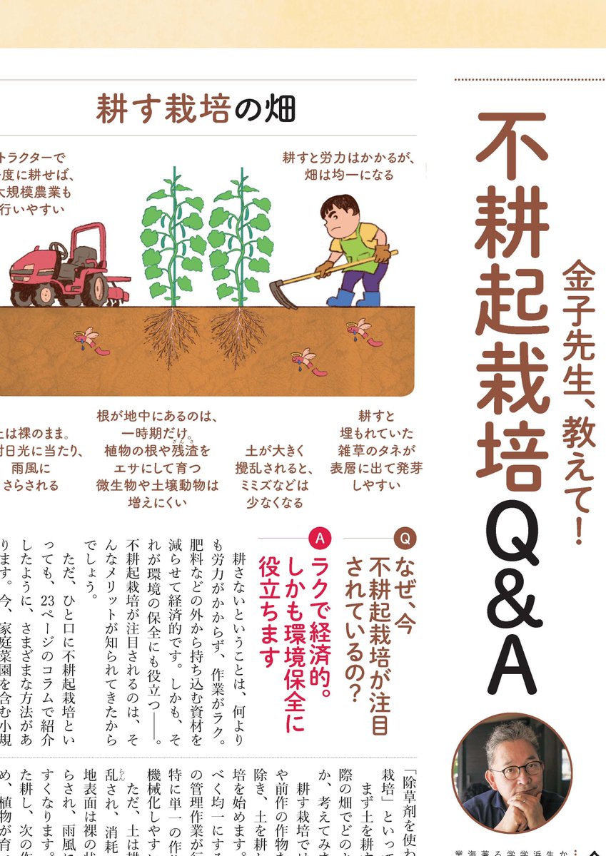 shumien's tweet photo. 本日発売NHKテキスト「やさいの時間」📗最新号の特集は…
耕さない栽培”不耕起栽培”入門です。

なるべく耕さずに野菜を育てる「不耕起栽培」を、実践編・理論編・体験記の3つの⾓度から特集しました。野菜づくり＝耕すことというイメージはアップデートすべきなのかも！？
ぜひ誌面でご覧ください！ https://t.co/GZNAi7CEOh