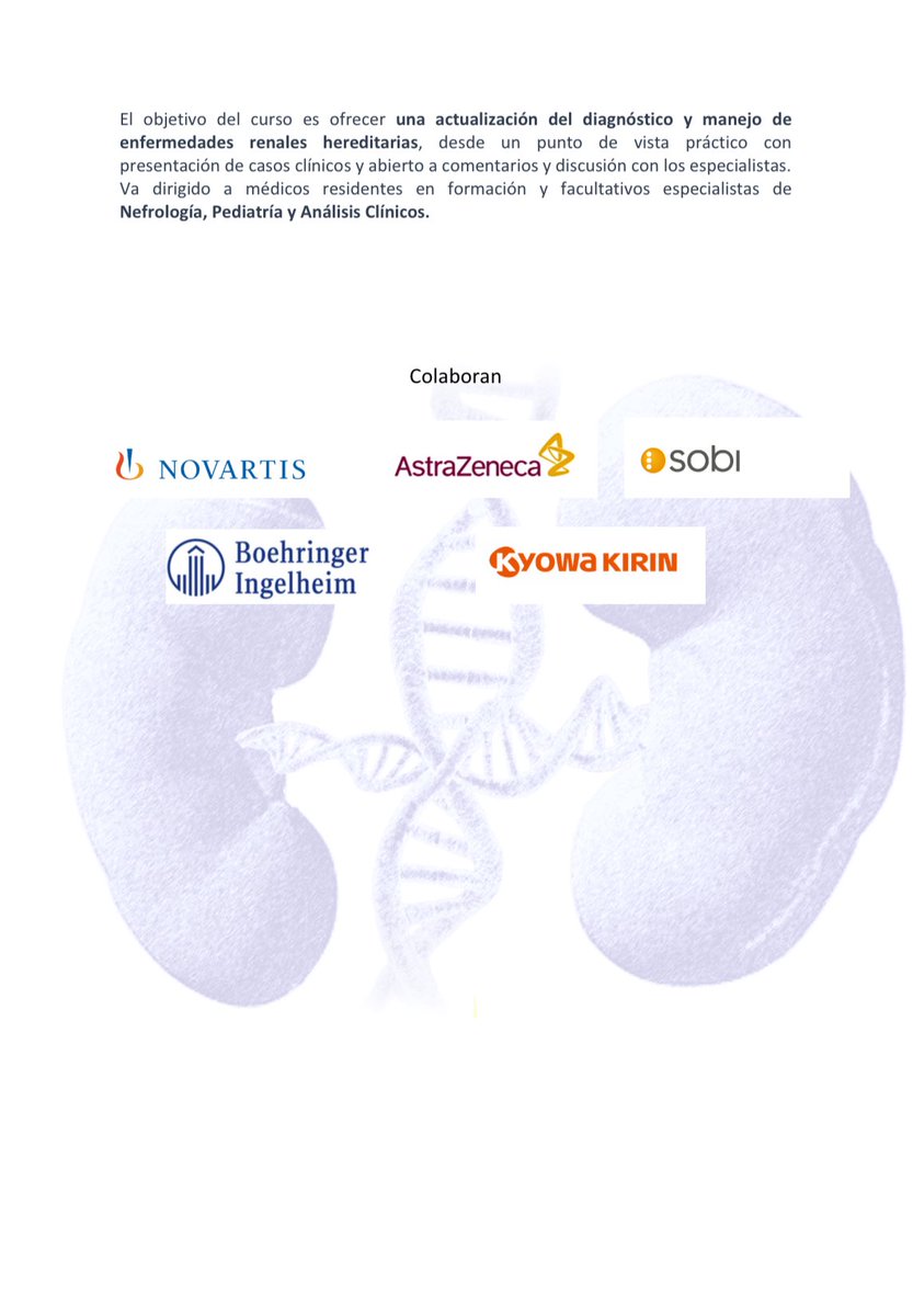 🆕 🧬 NOVEDADES EN ENFERMEDADES RENALES HEREDITARIAS

El próximo 26 de marzo tienes una cita clave para ponerte al día en el diagnóstico y manejo de las enfermedades renales hereditarias.

🗓 26 marzo 2026 a las 16:00
📍 Colegio de Médicos de Valencia + streaming
🤝Organiza: