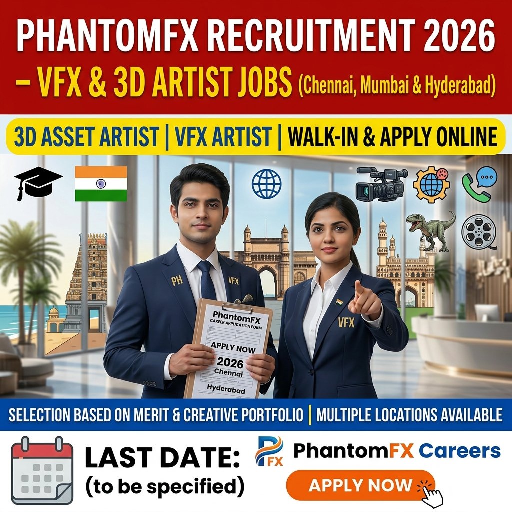 aqubes_sarkari's tweet image. PhantomFX Recruitment 2026 – 3D Asset Artist Jobs | Aqubes.com

👉 Apply Now: shorturl.at/rC0pp

#PhantomFX #3DArtist #VFXJobs #AnimationJobs #CreativeJobs #ChennaiJobs #MumbaiJobs #HyderabadJobs #JobAlert #AqubesSarkariJobs