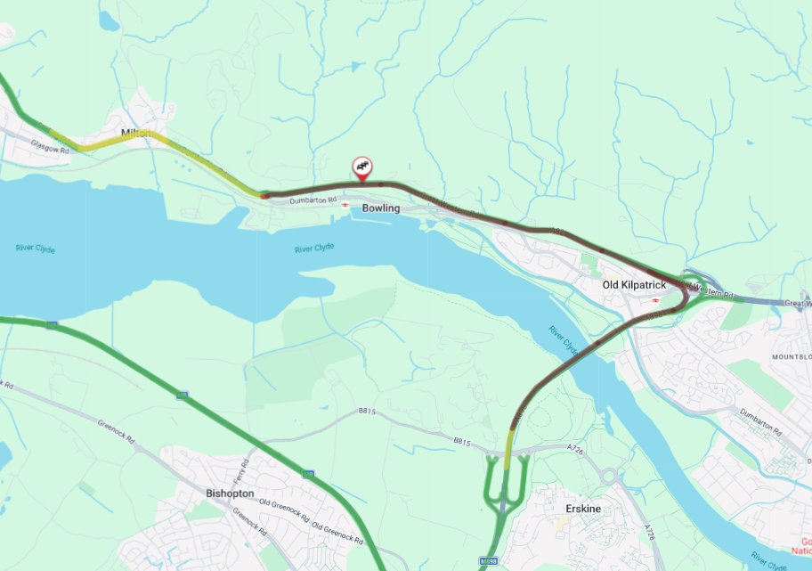 trafficscotland's tweet photo. ❗️NEW ⌚️08:25
🗺️#A82 Milton
⚠️The A82 is restricted NORTHBOUND due to roadworks. Lane 2 is closed.
🚗Drivers are advised to use caution on approach and expect delay.
This is affecting traffic on the #A898 Erskine Bridge.
Current delay approx. 25 mins
#PlanAhead https://t.co/daKWgW16z0