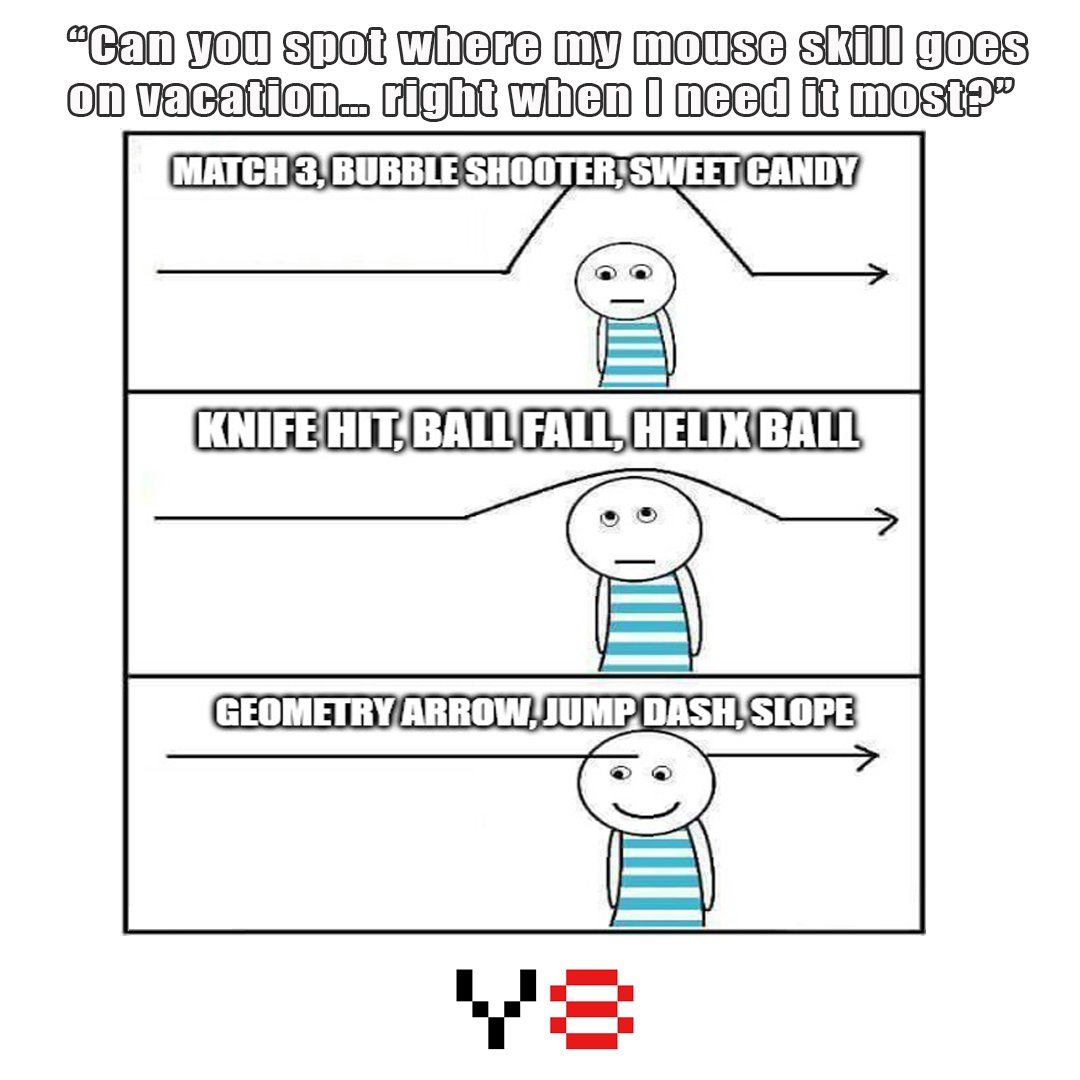 y8_com's tweet image. “Can you spot where my mouse skill goes on vacation right when I need it most?” 🌴😅

Play games on Y8 - The biggest modern HTML5 gaming platform!"

#Y8 #Y8gaming #Y8onlinegaming #Y8mouseskill #GamingFails #SlopeStruggles #GeometryRush