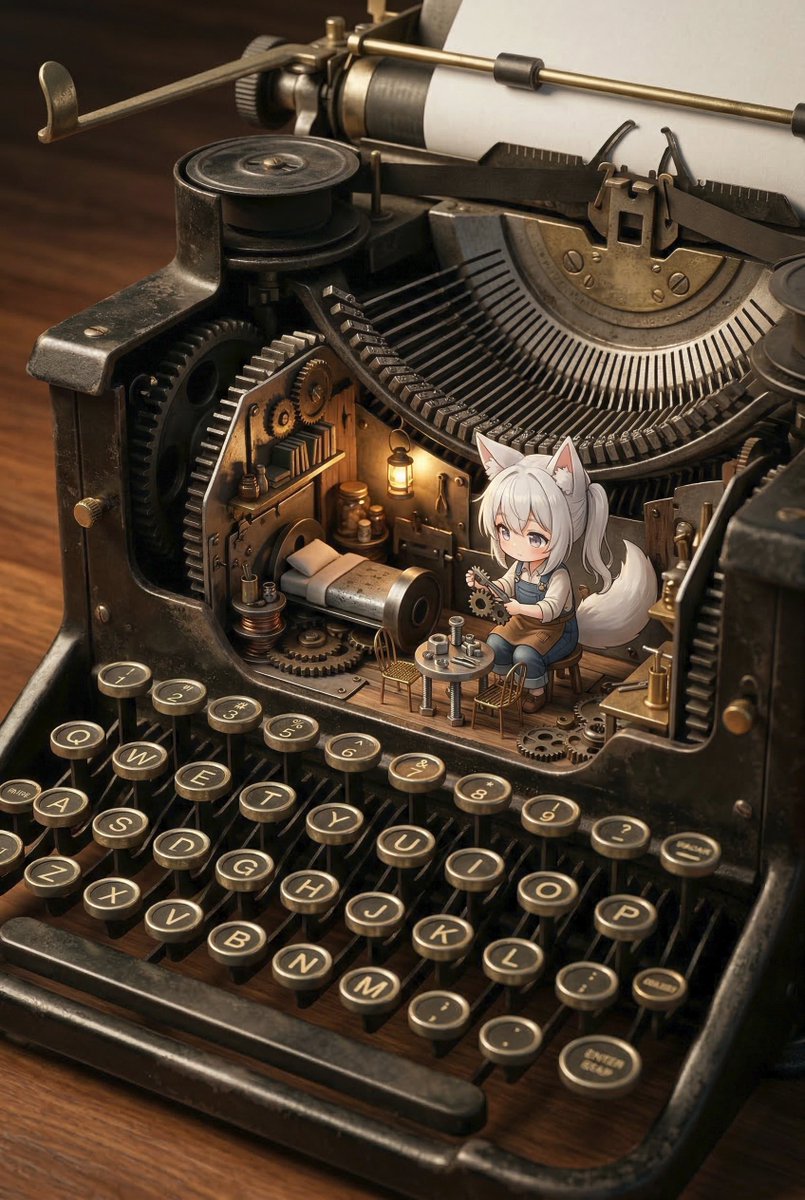 moenium_AI's tweet photo. ちびキャラの家は狭い ～タイプライターのお家～
#AIイラスト https://t.co/yqgZvyOGxq