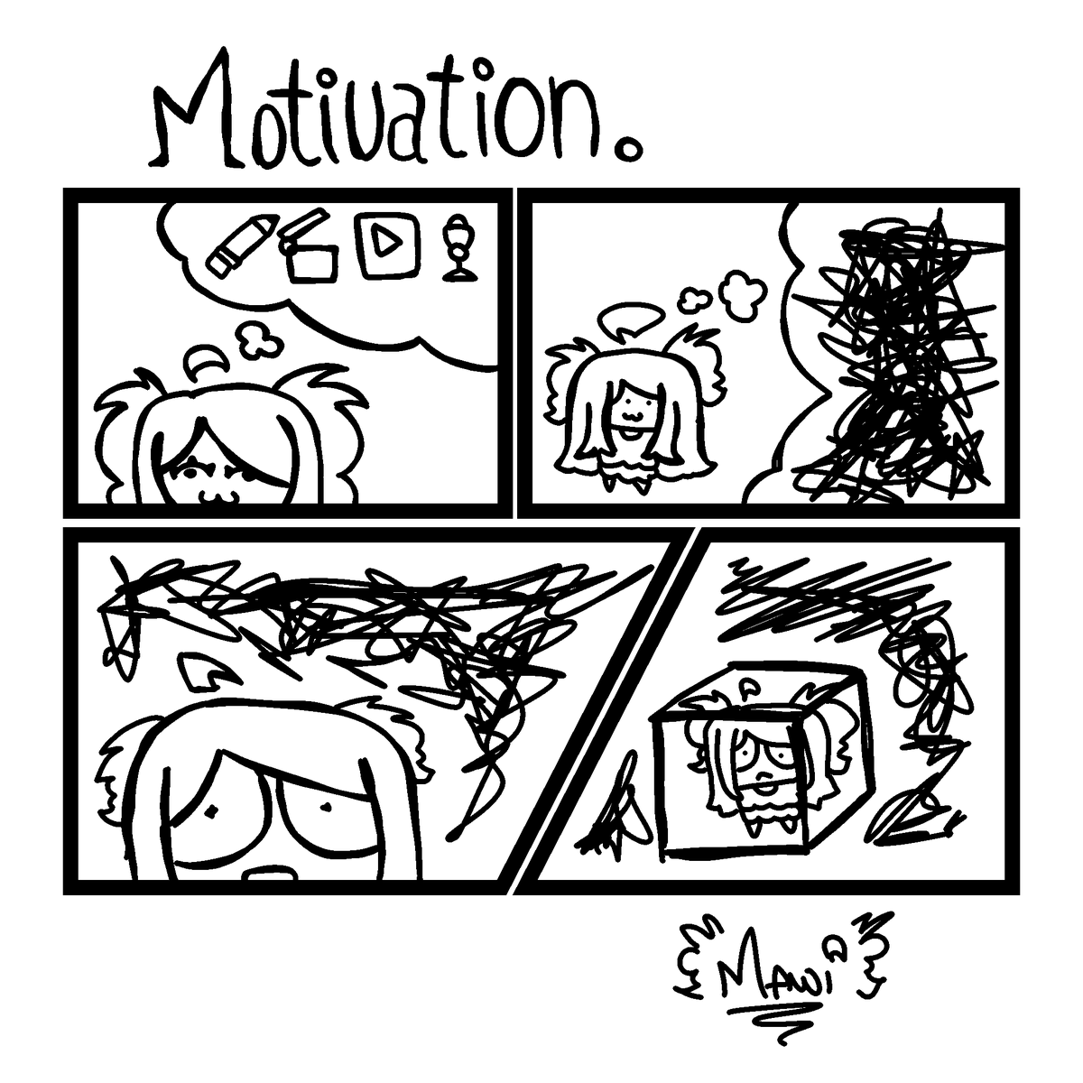 MawileApocalyps's tweet photo. Ideas Rush to me all at once, so much hope and energy.
It's affiliating.
Daily Comic 46
#art #mawi #anxiety https://t.co/KVN2d8h09I