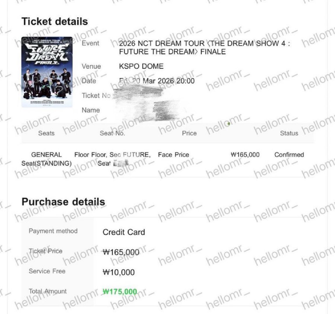 hellomr_'s tweet photo. ขายบัตรวันที่ 20/3 
Standing zone future qn 1,3xx

ราคา 5,500 บาท นัดรับหน้าคอน

#NCTDREAM_THEDREAMSHOW4_FINALE https://t.co/7twBgcPinN