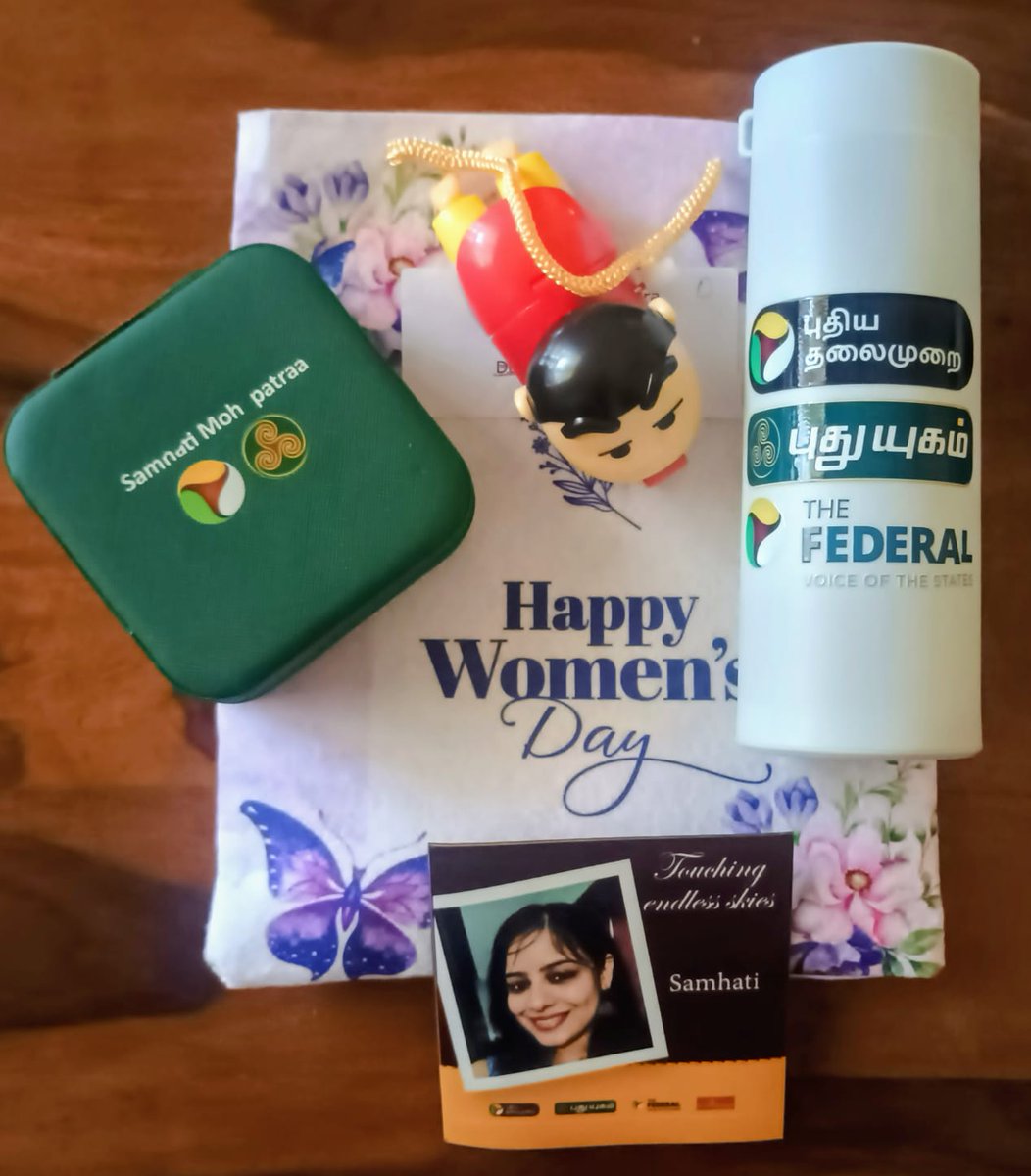 Samhati's tweet photo. At a time when out of sight, out of mind is a sad reality, it is a heartwarming gesture to see your employer @TheFederal_News walk the extra mile to ship you the #womensday hamper when you are on maternity leave 😀 https://t.co/9u9E9SunAn
