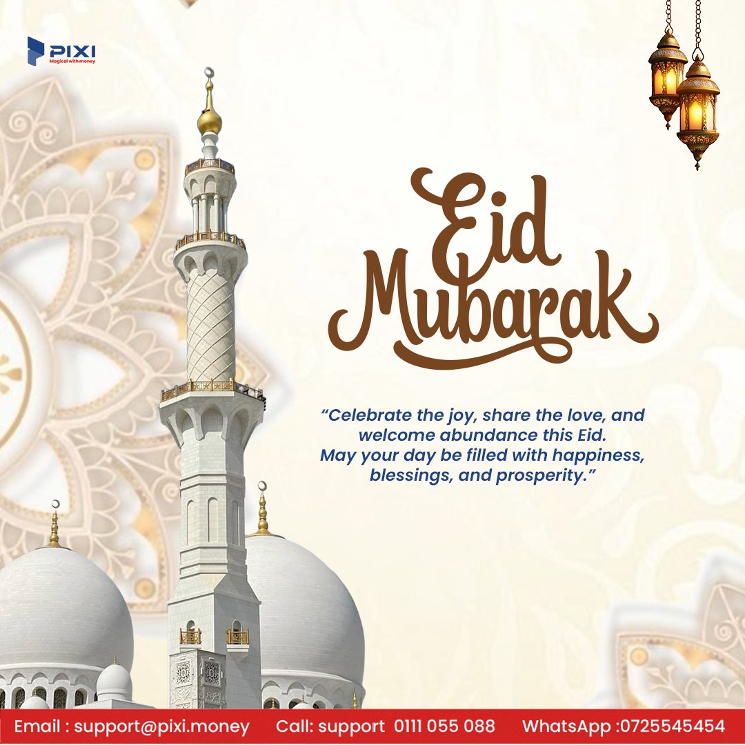PiXi_Money's tweet photo. Eid Mubarak 🌙✨
May this beautiful season bring you joy, success, and endless blessings.

From all of us at Pixi POS, we wish you a joyful Eid filled with happiness, prosperity, and great moments with loved ones. 💫
#pixipos#poskenya#biashara#eidmubarak https://t.co/WzVQ8rJu6E