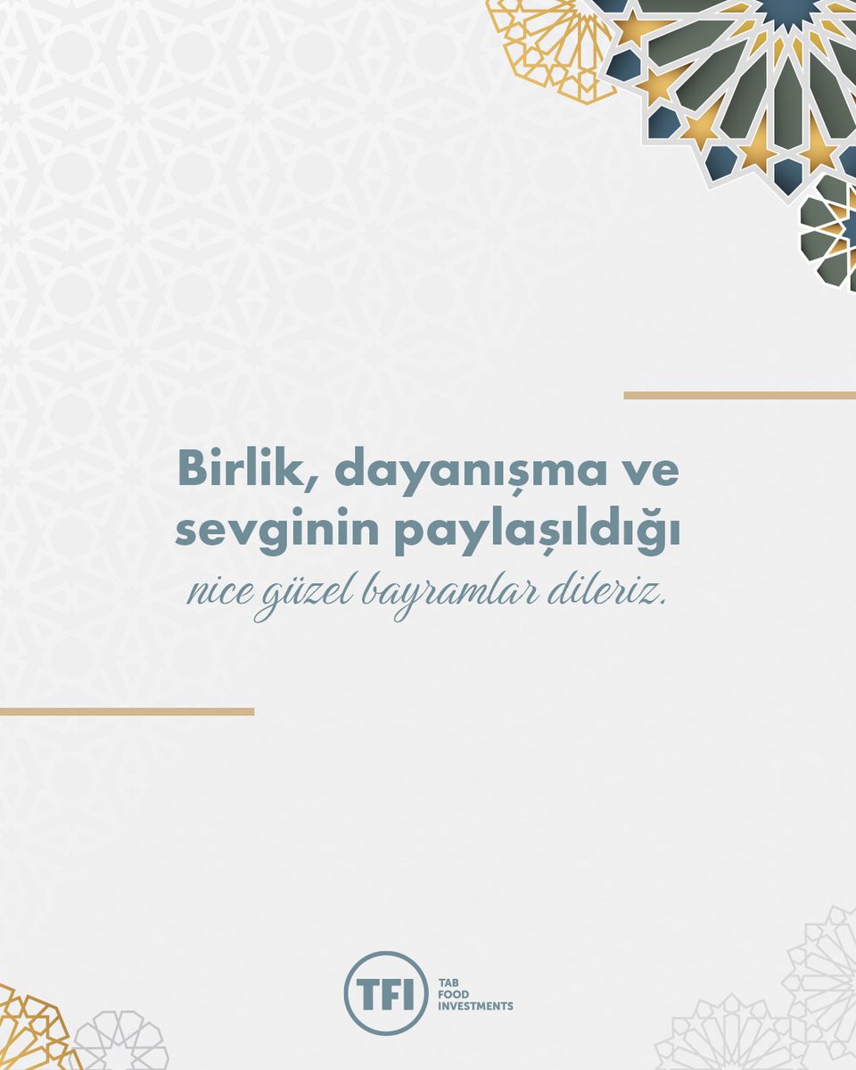 TabFoods's tweet photo. Birlik, dayanışma ve sevginin paylaşıldığı nice güzel bayramlar dileriz.

Wishing you wonderful holidays filled with unity, solidarity, and happiness.

#tabfoodinvestments https://t.co/XOKsr3BgD7