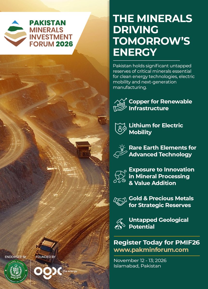 pakminforum's tweet photo. The future of energy is being shaped by critical minerals and Pakistan is ready to lead the conversation.

From copper and lithium to rare earth elements, the country holds immense untapped potential to power global clean energy transitions and next-generation industries.

#PMIF https://t.co/UKQc22tVSm