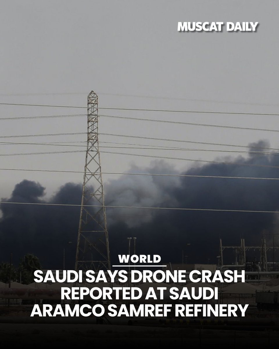 muscat_daily's tweet image. The Saudi Defence Ministry has confirmed a drone crashed at the Samref refinery in Yanbu. Authorities are currently assessing the extent of the damage at the Aramco joint-venture facility. 

#SaudiNews #Aramco #Samref #EnergySecurity