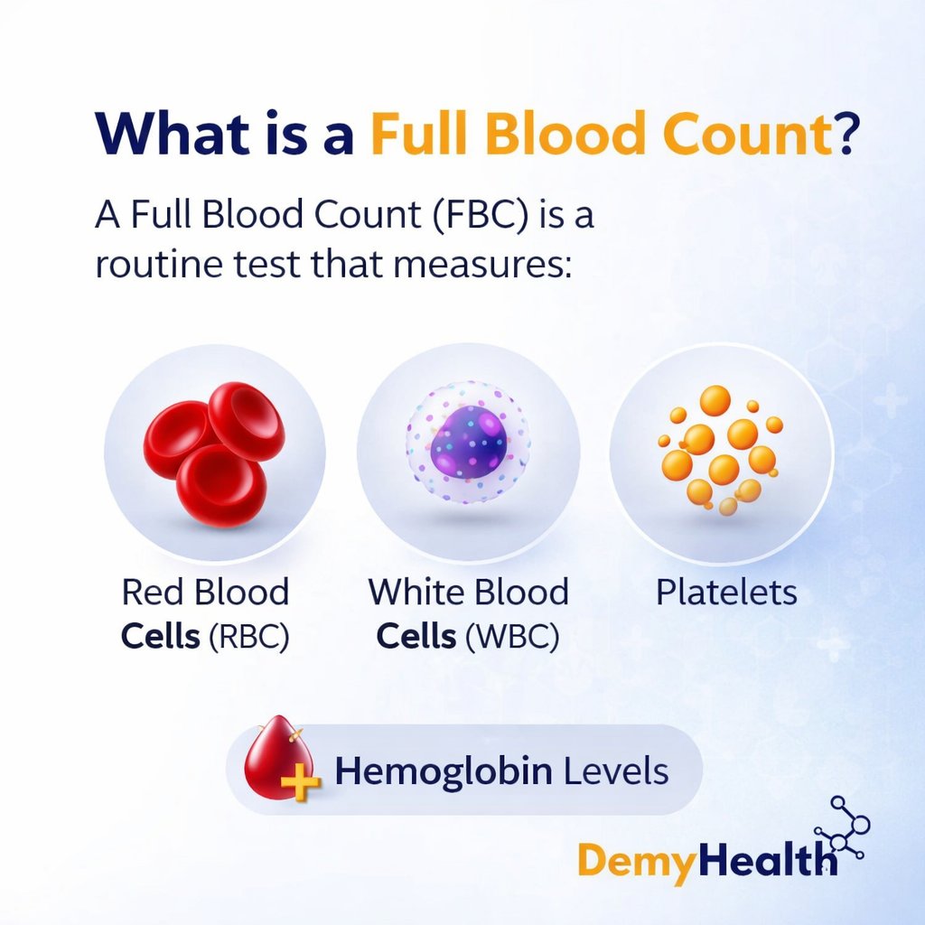 DEMYHEALTH's tweet image. Feeling weak, tired, or sick often? 🩸

A Full Blood Count (FBC) can detect anemia, infections &amp;amp; more — before it becomes serious.

Don’t wait. Test today.
📍 DemyHealth Centers Nationwide

#HealthMatters #FBC #DemyHealth