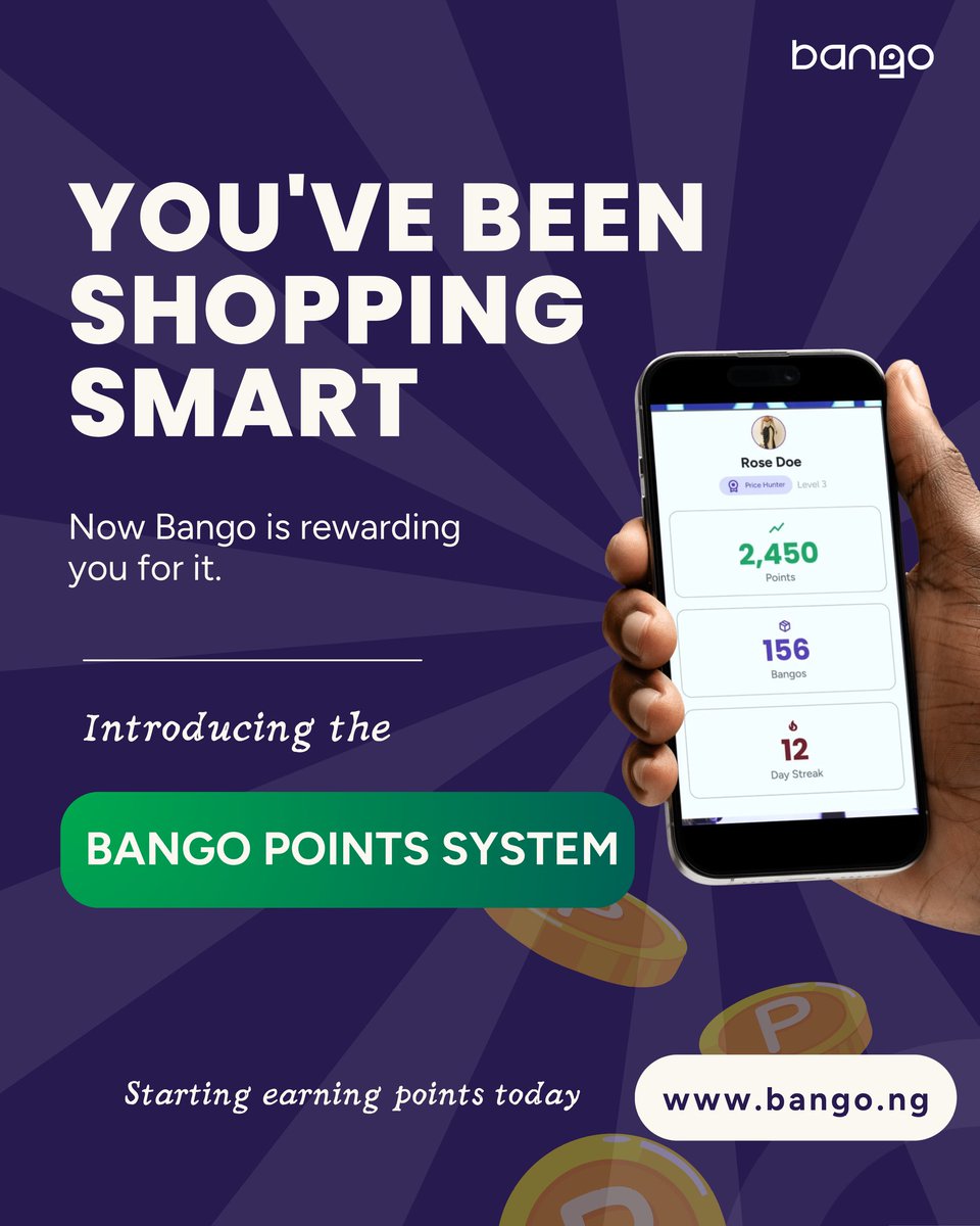 bangonigeria's tweet photo. Smart shoppers! We just made Bango more rewarding. Literally!
Introducing the Bango Points System! Every time you contribute to the community, you earn.
Here's everything you need to know 👇 https://t.co/AC3t9MlDPX