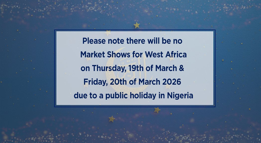 cnbcafrica's tweet photo. [PLWA] CNBC Africa will not be broadcasting the scheduled West Africa Market update on the Thursday, 19 March and Friday, 20 March 2026 due to declared public holidays for  Eid-el-Fitr.

#PLWA #CNBCAfrica https://t.co/ZwHNVRK4S3