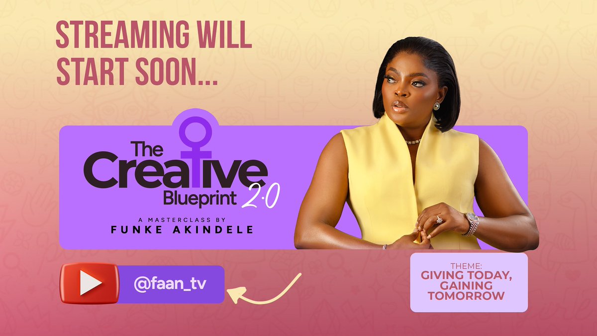My FANmily, The Creative Blueprint Masterclass 2.0 is about to stream, TODAY on FAAN_TV YouTube. 
m.youtube.com/@FAAN_TV/videos
You can still be part of the experience wherever you are. I’m really looking forward to sharing this moment with you all, the conversations and the learnings