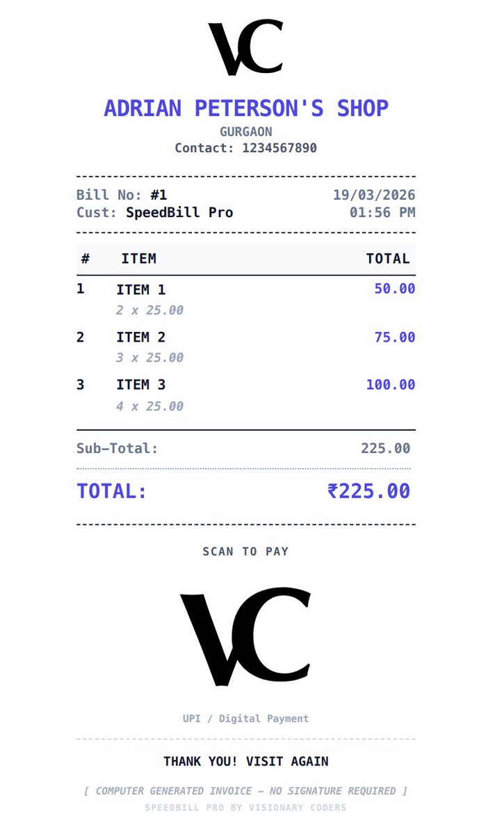 visionarycoders's tweet photo. 🚀 SpeedBill Pro – Fast &amp; Smart Billing for Modern Shops
Many billing softwares are slow and outdated. That’s why we created SpeedBill Pro — a modern billing solution designed to make billing faster, easier, and smarter for shop owners.
Try now: https://t.co/HGGKcV7GNr https://t.co/P7HX7t1etz