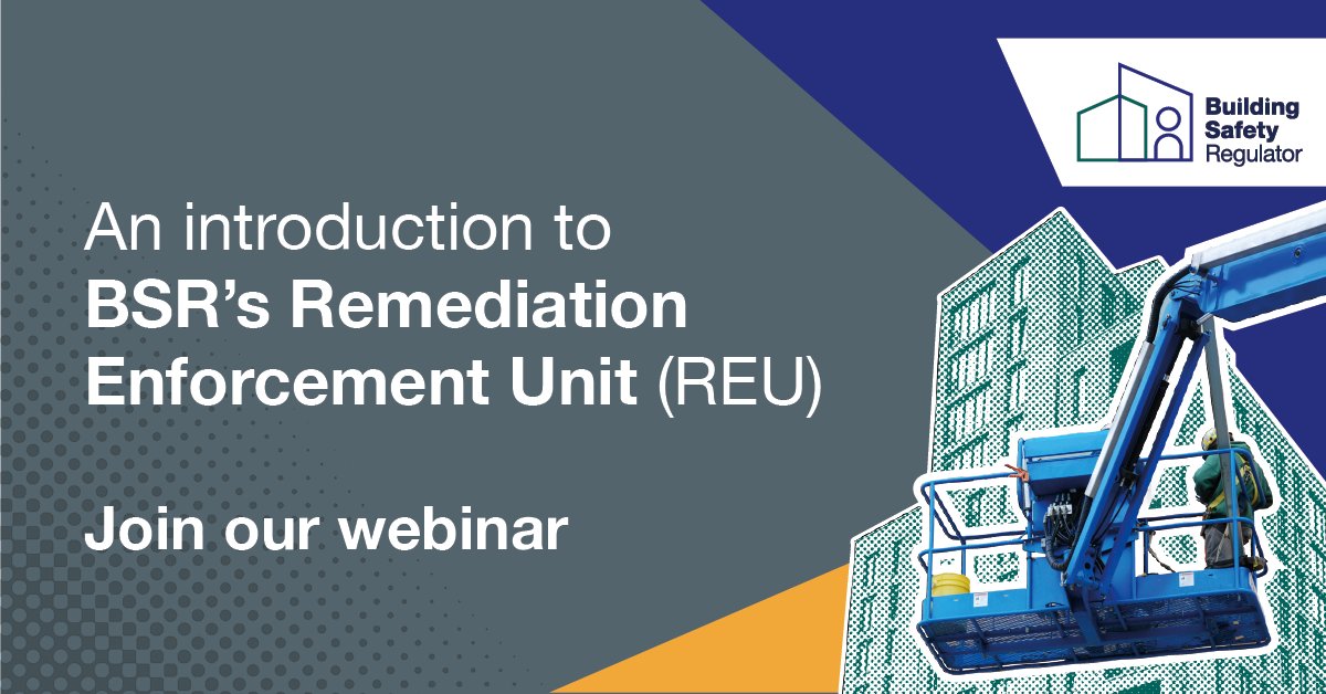 H_S_E's tweet image. 📣 Free webinar: An introduction to BSR’s Remediation Enforcement Unit (REU)

📅 When: Wednesday 25 March, from 2pm - 4pm.

▶️ Find out more: bsrevents.co.uk/home?utm_sourc…

#BuildingSafety #BuiltEnvironment #BuildingControl #Remediation #BuildingSafetyRegulator #Webinars

1/2