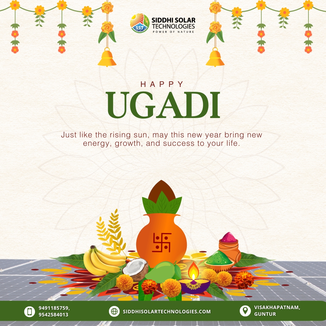 SiddhiSolar's tweet photo. Wishing You a Bright &amp; Prosperous Ugadi! 🌞

Just like the rising sun, may this new year bring new energy, growth, and success to your life.
— Siddhi Solar Technologies

#Ugadi #HappyUgadi #Ugadi2026 #UgadiSubhakankshalu #FestivalOfNewBeginnings https://t.co/c70DT656QQ