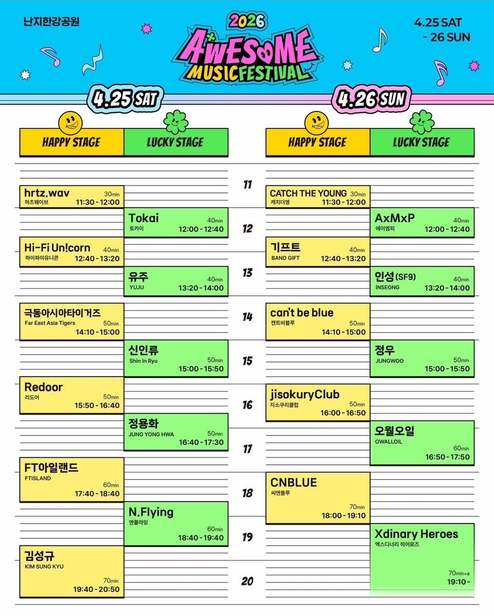 hrtzwav_ina's tweet image. [🗓] 260319 | hrtz.wav Schedule

2026 Awesome Music Festival Timetable with hrtz.wav! ✨️

hrtz.wav - Happy Stage
Saturday, April 25th
11.30 - 12.00 KST (30mins performance)

#hrtzwav #하츠웨이브 
#TheFirstWave #hrtzwav_TheFirstWave