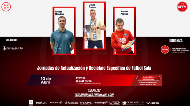 ortiz_triguero's tweet photo. 8ª Jornada de Actualización y Reciclaje Fútbol Sala, (Centro Cívico Las Fronteras) en Torrejón de Ardoz.    Viernes 10 de abril 2026, 16.00 a 21.00h apúntate en:
https://t.co/hi550Z7JNM             @EntrenadoRffm @RFFM_oficial @TorrejonDxte @Ayto_Torrejon https://t.co/nb5zjtWrRY