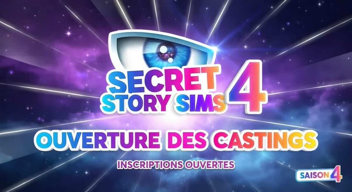 ICI LA VOIX... 🚨
"Secret Story Sims" fait son grand retour, pour une 4e saison événement 👁️

Vous avez un secret et une personnalité hors du commun ? Vous rêvez d'intégrer la maison des secrets ? 

N'attendez plus, et inscrivez-vous pour #SSSims4 ! 🏡

-> forms.gle/uML8vJrZzTzHS6…