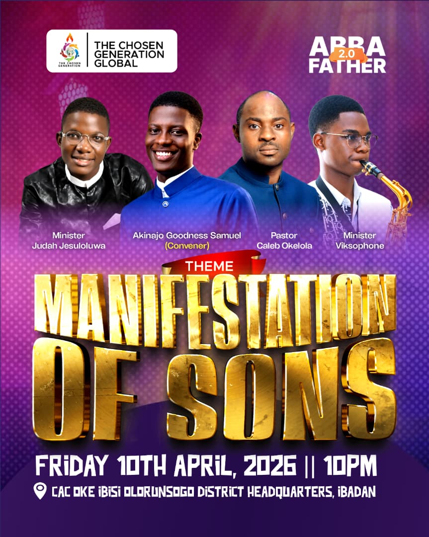 AkinajoS's tweet photo. There is a version of you that the world is waiting for. A version that walks in authority, power, and the love of Abba.
JOIN US...
📅 :April 10th, 2026
⏰ 10pm prompt 
Venue: CAC OKE IBISI OLORUNSOGO https://t.co/ILEnsgtO7f
