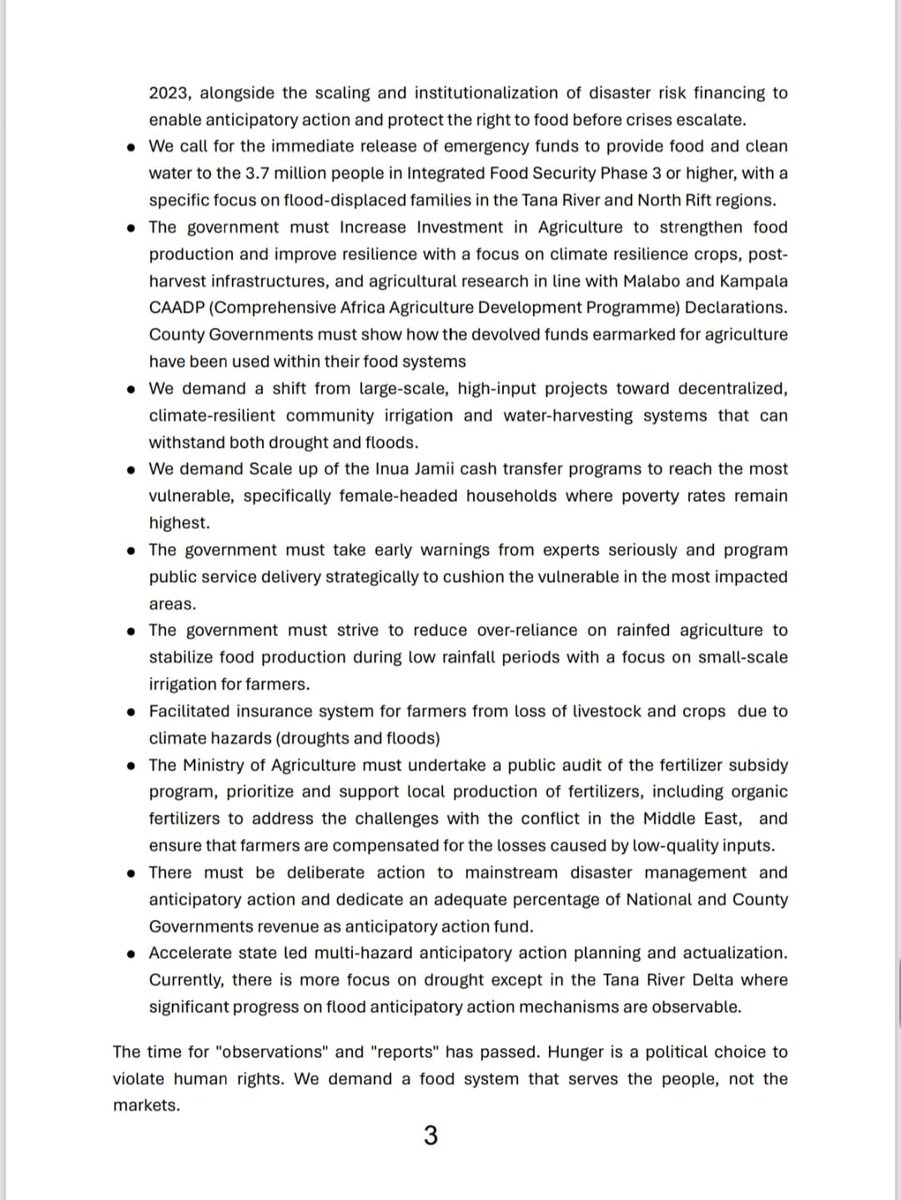 FoodCoalitionKE's tweet photo. 🚨 STATEMENT ALERT 
Kenya is facing food crisis driven by climate extremes shifting from drought to devastating floods. Millions are at risk, livelihoods are collapsing, and hunger is deepening.  This is not just a natural disaster it’s a policy failure and human rights issue https://t.co/CLPR4C0dKG