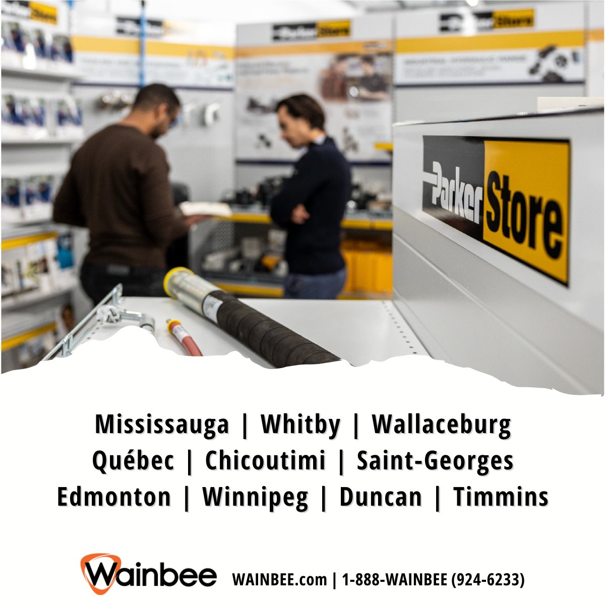As Canada’s largest Parker distributor, we have everything you need for hydraulics &amp; pneumatics. Hose failed? Need fittings or adapters? Call ahead or drop in - we can build hose assemblies on the spot. 🌐WAINBEE.com | 📞1‑888‑WAINBEE (924‑6233) #ParkerStore #Wainbee