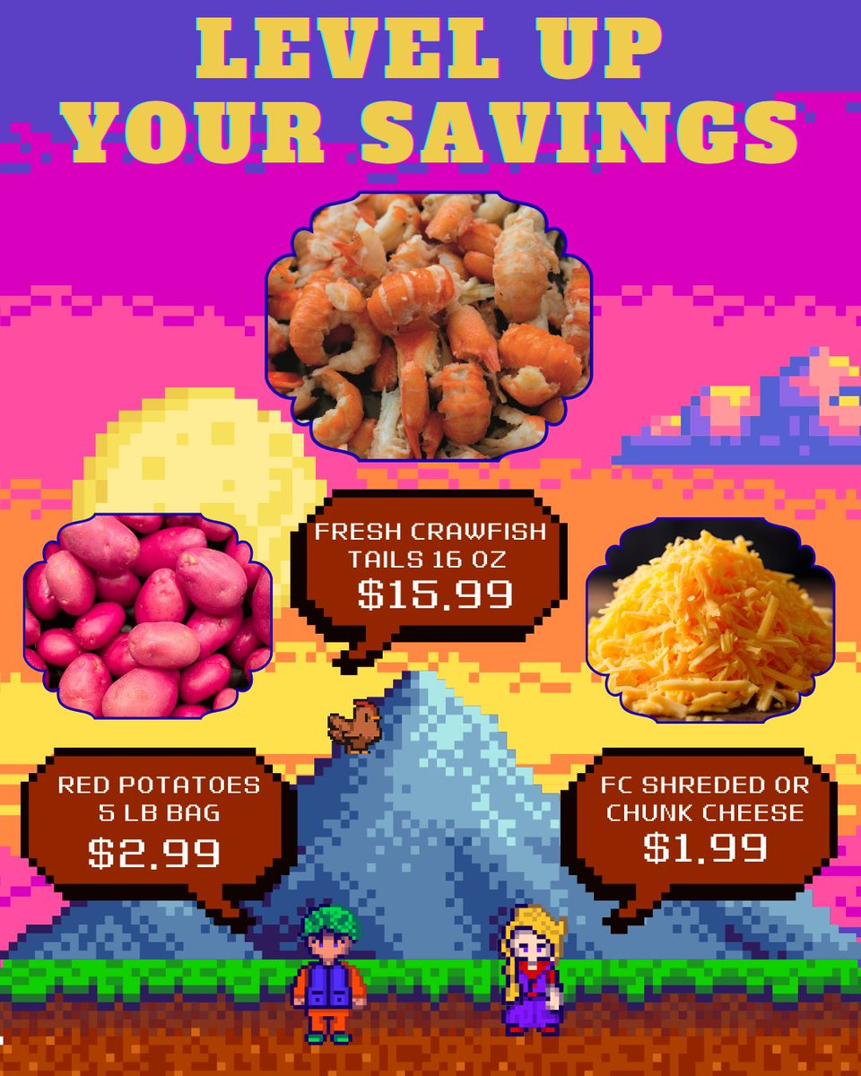 Hi_Nabor's tweet photo. Get game-winning deals this week:
🦞 Fresh Crawfish Tails (16 oz) – $15.99
🥔 Red Potatoes (5 lb bag) – $2.99
🧀 FC Shredded or Chunk Cheese – $1.99

Stock up and power up your next meal! 🎮 https://t.co/txZ8bMa4ay