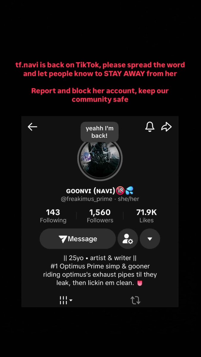 littlemisstfc's tweet photo. If any of y’all are on TikTok, then please block and report N*vi since it’s been confirmed that she is back on the platform. 

I’ll be linking my original tweet about her below this tweet in case some of y’all are new to this side of the Hundred Acre Woods. 🫡 https://t.co/mLTjZEBVbk