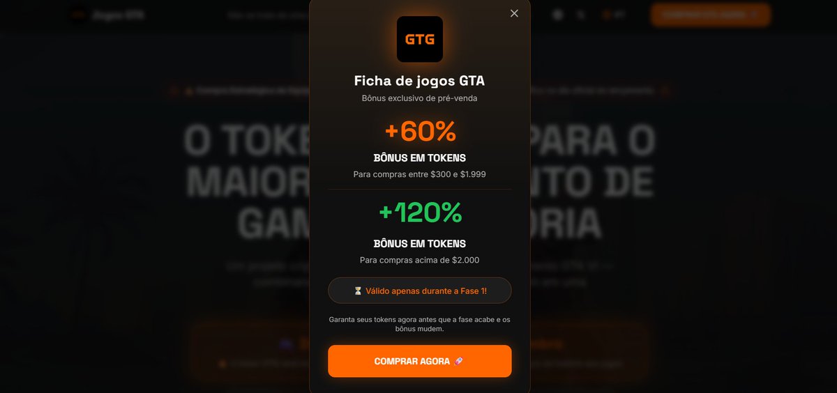 GTAGAMESTOKEN's tweet photo. 🚨GTA GAMES 🎮 Está com BÔNUS ATIVO! 

APROVEITE, pois é APENAS NA FASE 1. 

Disponível em: https://t.co/APDuxWtI5P https://t.co/4mMX7NUvE6