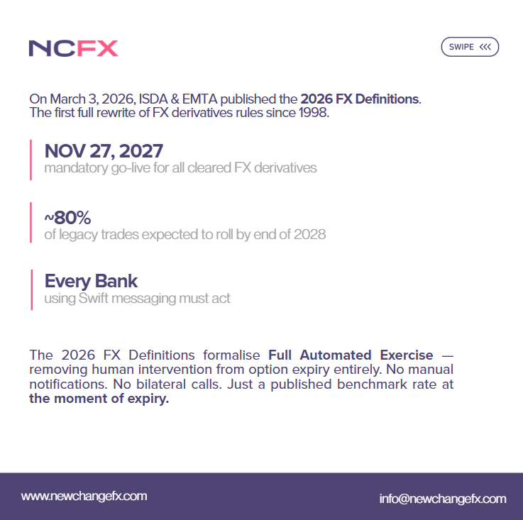 Read More: bit.ly/4rHyNC3

NCFX Options Cut is the only live benchmark formally included in ISDA/EMTA Annex A. 99 cuts. 56 currency pairs. Zero manual intervention.

#fxoptions #fx #data #analytics #finance